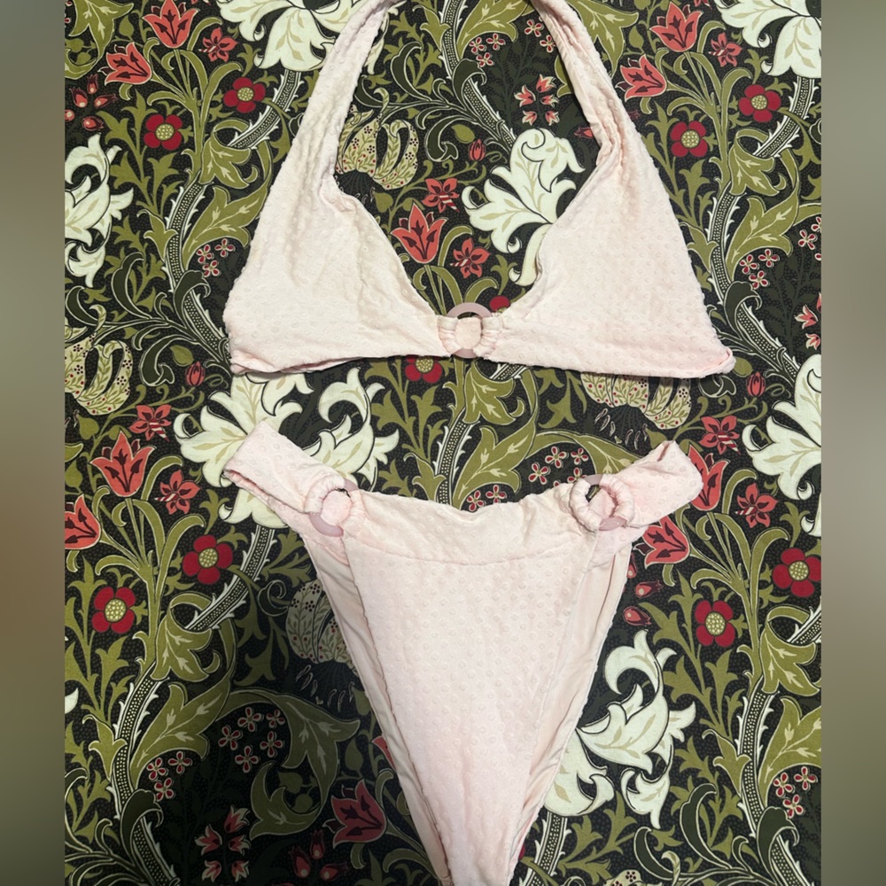 Frankie's Bikinis Pale Pink Textured Halter Bikini Set